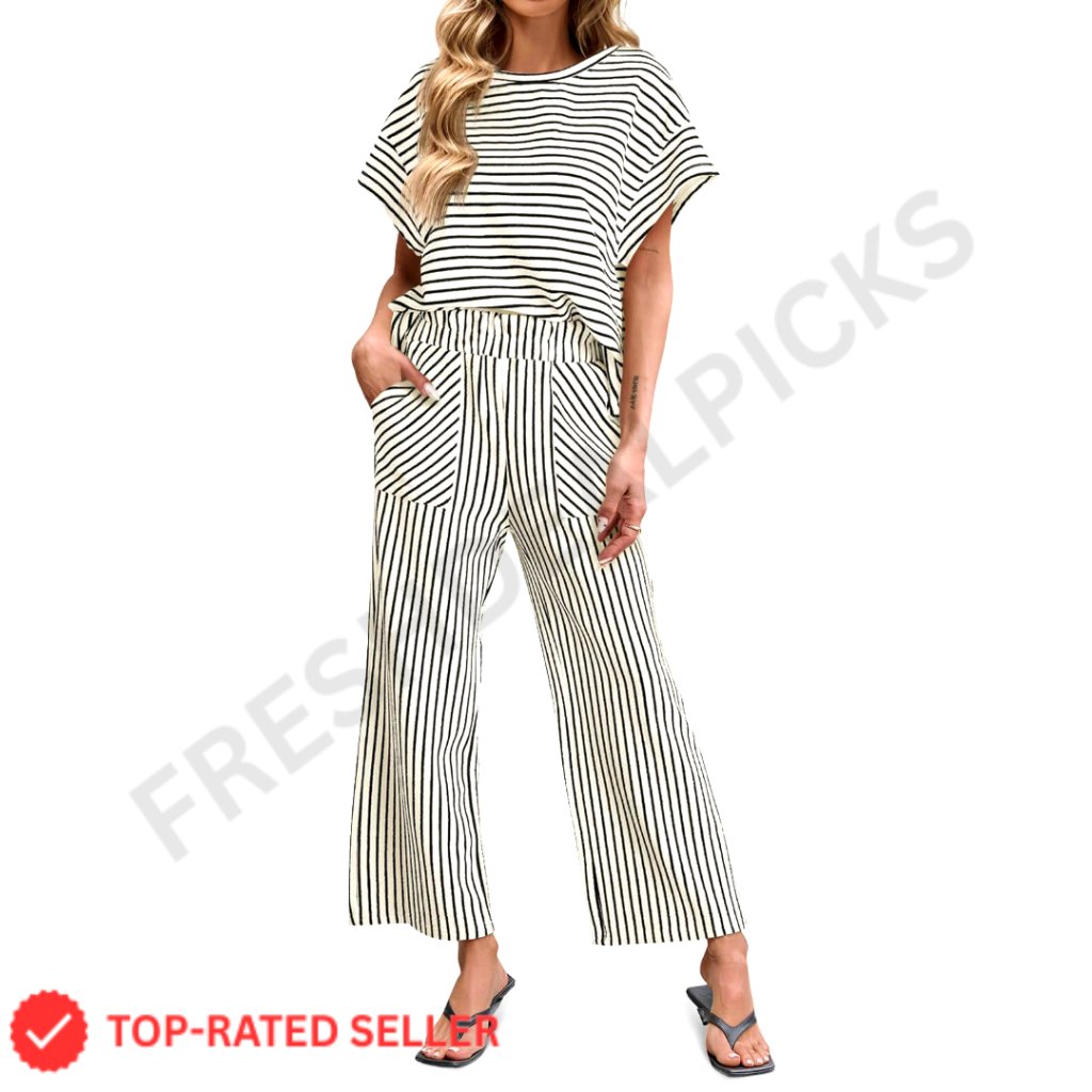 Striped Lounge Set Oversized Batwing Sleeve Wide Leg Pants Chic Comfy
